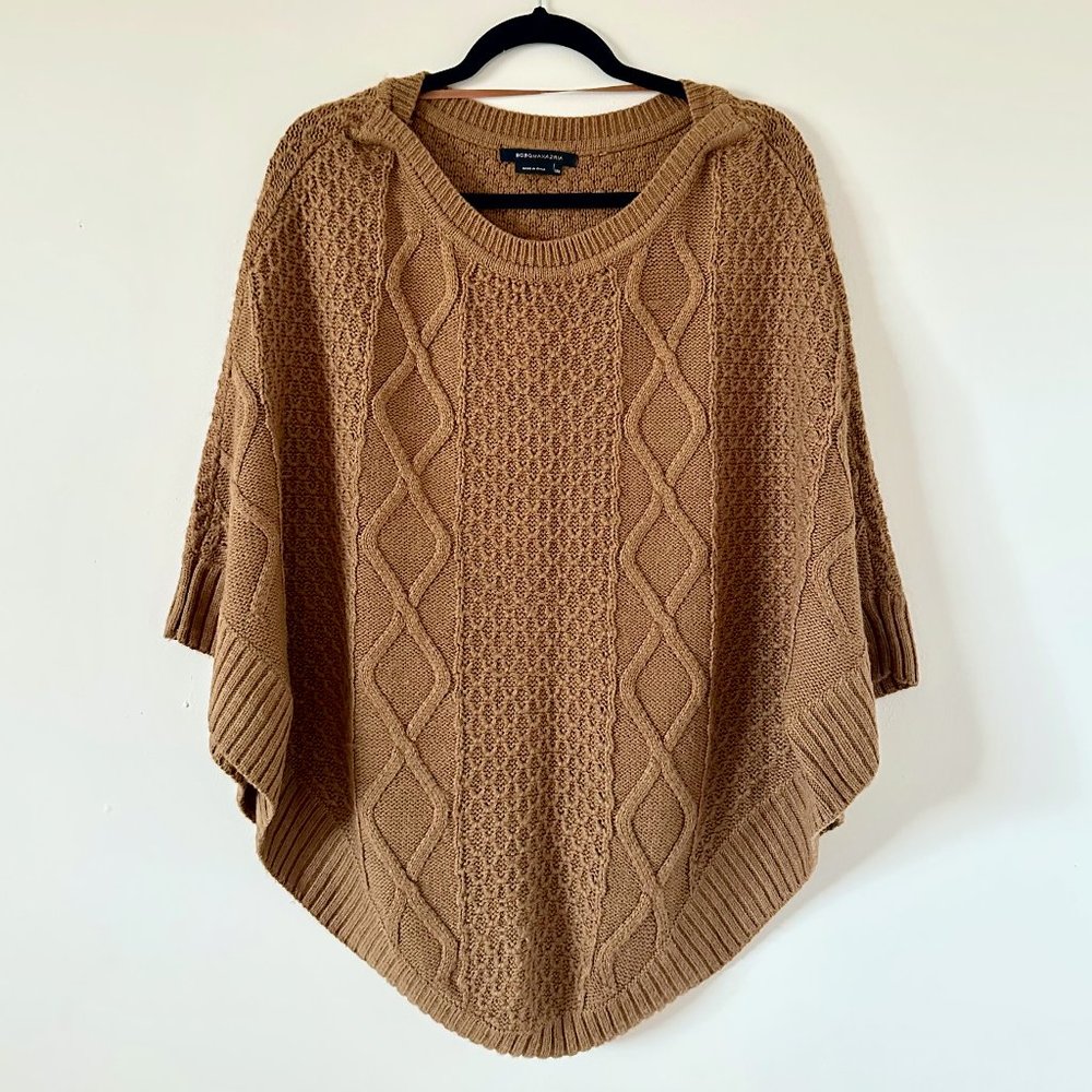 BCBGMAXAZRIA salted caramel, cable knit sweater poncho Size Small